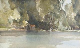 Sir William Russell Flint, R.A., P.R.W.S., R.S.W. - The mysterious boathouse