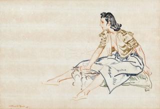 Sir William Russell Flint, R.A., P.R.W.S., R.W.S. - A female model seated