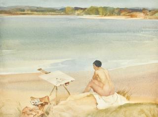 Sir William Russell Flint, R.A., P.R.W.S. - Model On The Beach