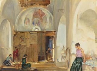 Sir William Russell Flint, R.A., P.R.W.S. - Nomads In An Abandoned Church, Languedoc