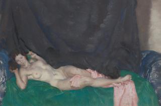 Sir William Russell Flint R.A., P.R.W.S. - Nude on green drapes