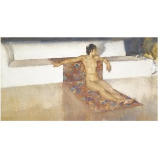 Sir William Russell Flint, R.A., P.R.W.S. - Nude Reclining On A Hispano Moresque Rug