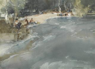 Sir William Russell Flint, R.A., P.R.W.S. - Washerwomen On The Cère At Bretenoux