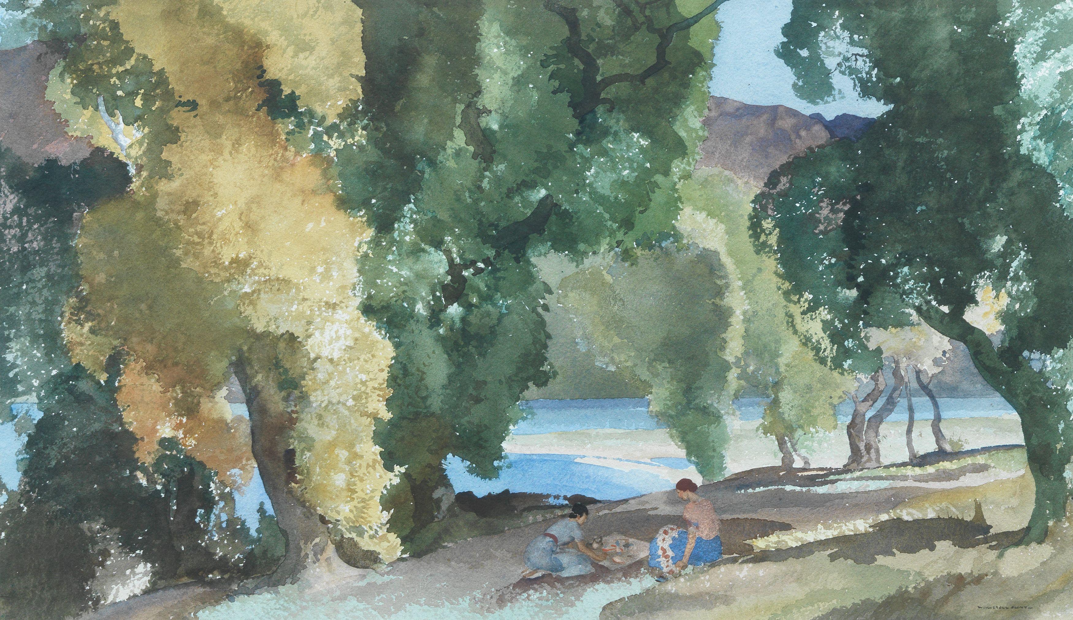 Sir William Russell Flint RA PRWS - A woodland picnic