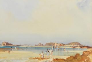 Sir William Russell Flint RA PRWS - On The Beach At Low Tide