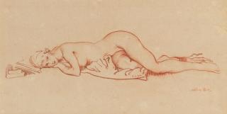 Sir William Russell Flint, RA, PRWS - Reclining nude resting on books