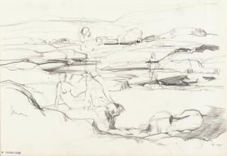 Sir William Russell Flint, RA, PRWS - Two preparatory sketches, figures in a landscape and a landscape