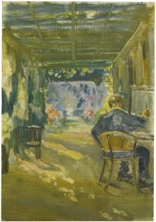 Sir Winston Churchill, K.G., O.M., F.R.S., Hon. R.A. - Sir Winston Churchill Painting Under The Loggia At Chartwell