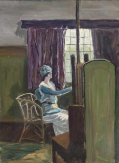 Sir Winston Churchill, O.M., R.A. - Interior of a Studio, Lady Kitty Somerset at an easel