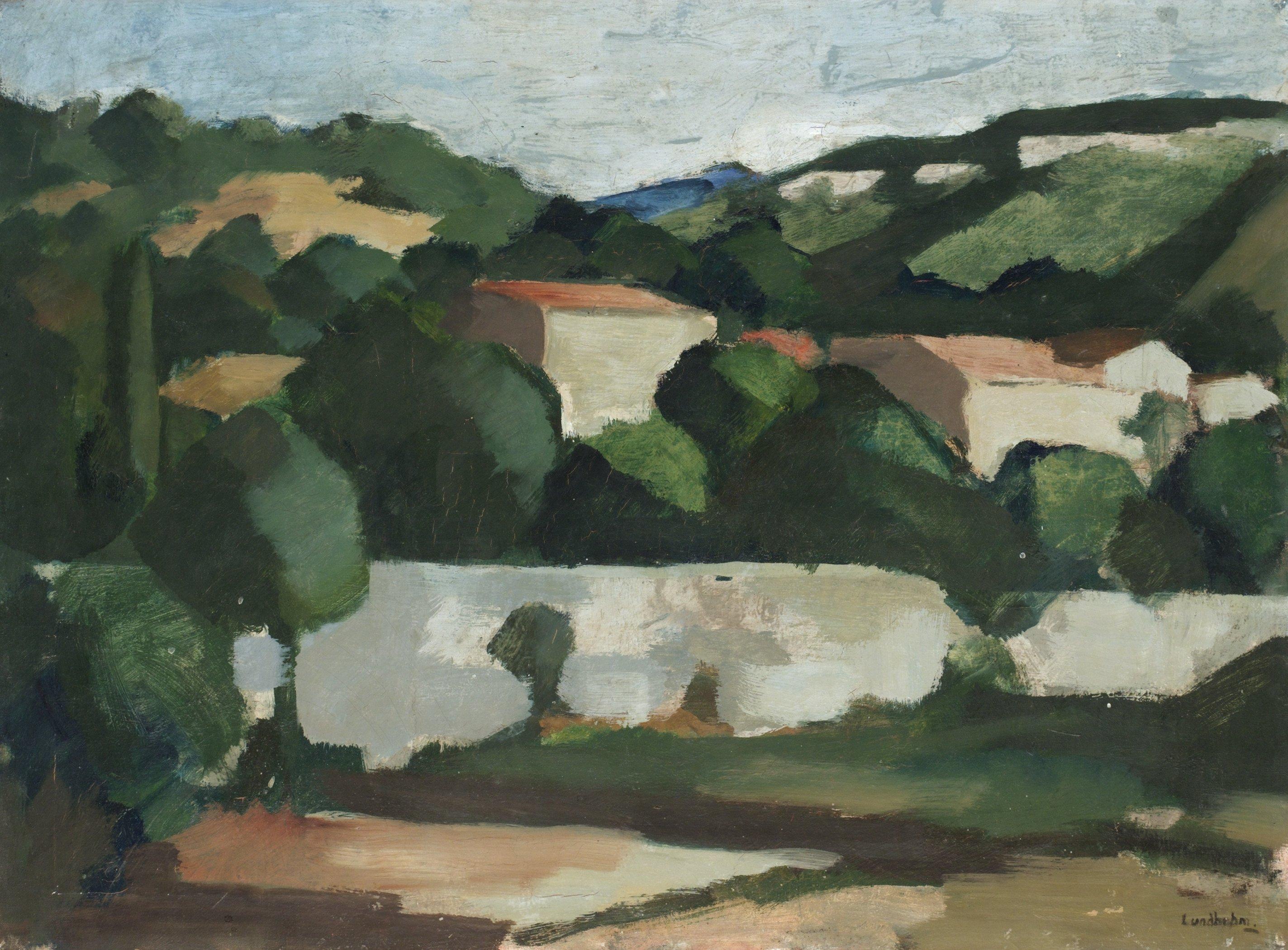 Sixten Lundbohm - Landskap med hus