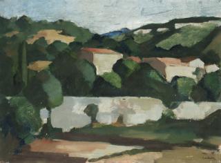 Sixten Lundbohm - Landskap med hus