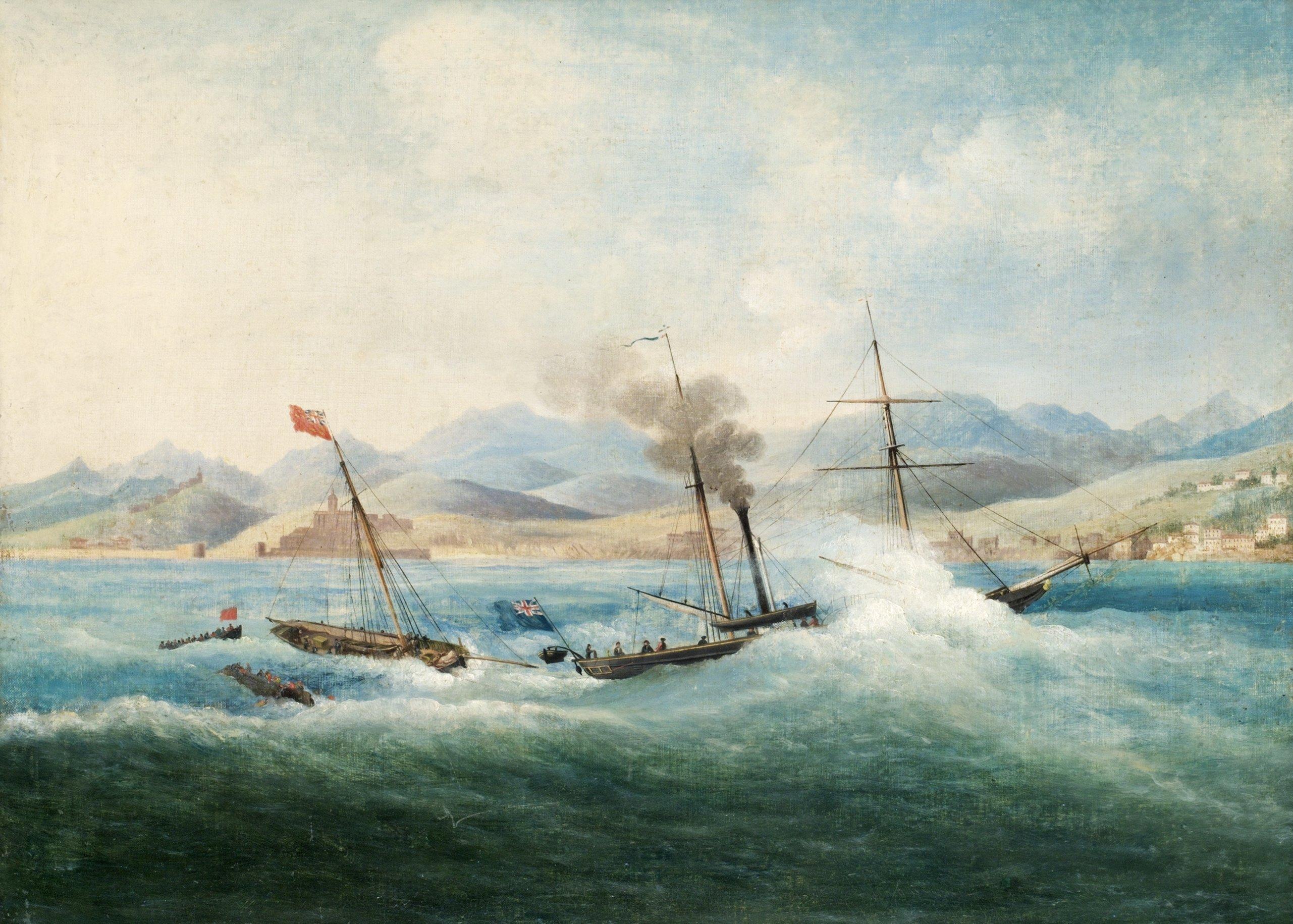 Skepp i hårt väder vid sydländsk kust