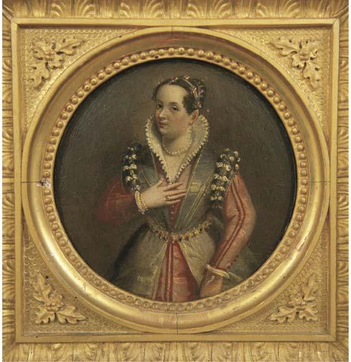 Sofonisba Anguissola - Portrait of a Lady, small three-quarter-length, in a red dress and jewel embroidered belt