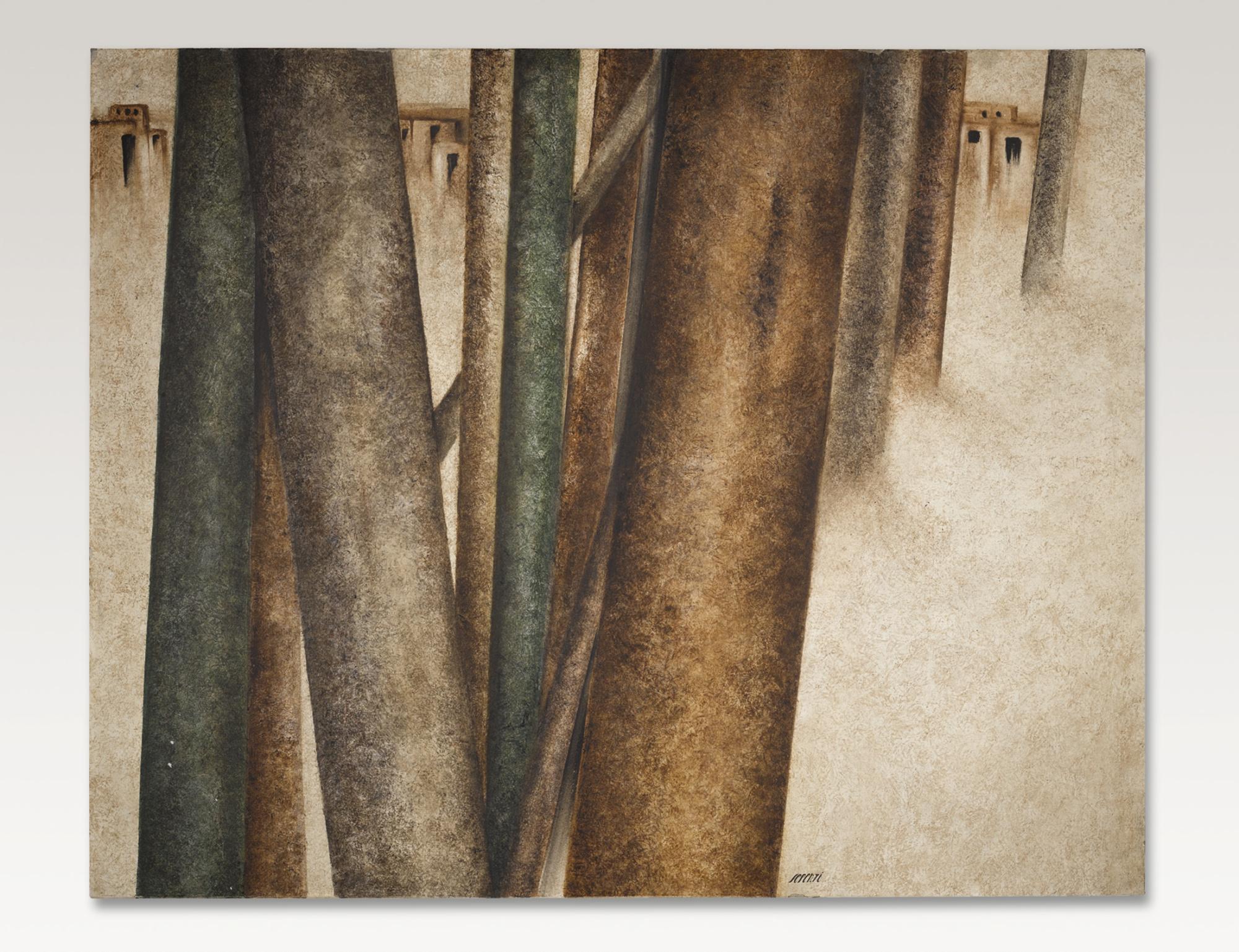 Sohrab Sepehri - Iranianuntitled (Tree Trunks And Village Scene)