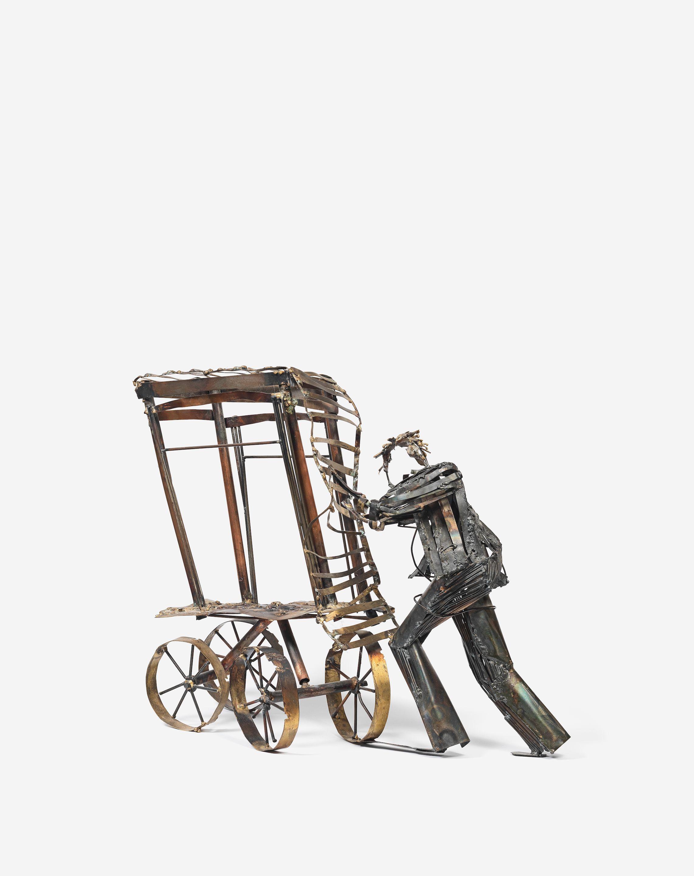 Sokari Douglas Camp - Figure with cart 50.5 x 65 x 19cm (19 7/8 x 25 9/16 x 7 1/2in).