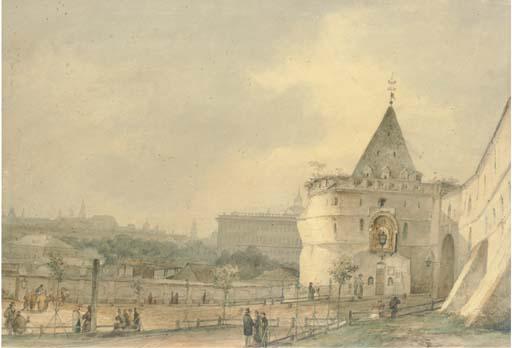 Sokrat Maksimovichh Vorob\'ev - View of the entrance to Saviour-Andronikov Monastery, Moscow