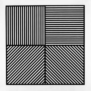Sol Lewitt - A Square Divided Horizontally and Vertically into Four Equal Parts, Each With a Different Direction of Alternating Parallel Bands of Lines (T. W2)