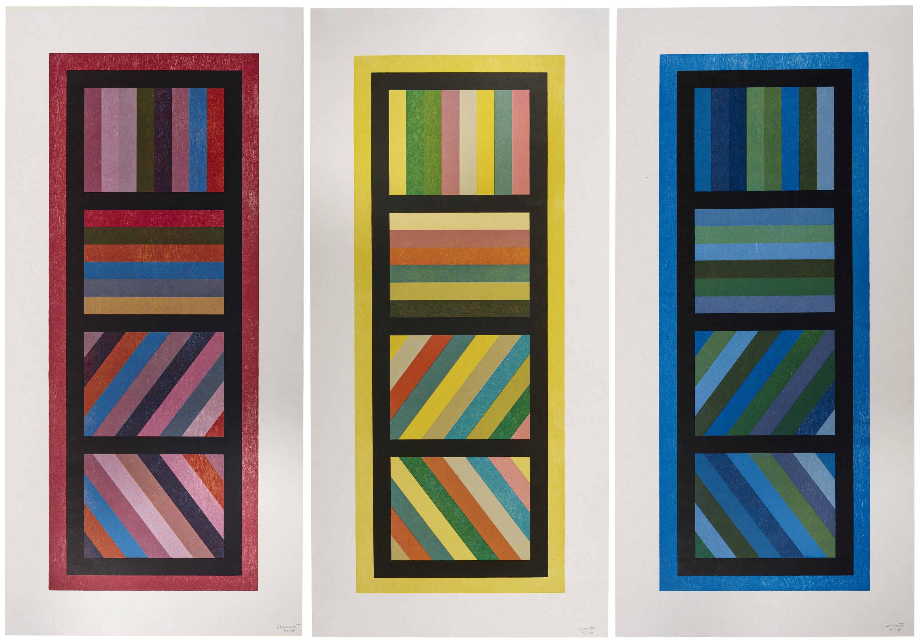 Sol LeWitt - Bands of Color in Four Directions (Vertical): three prints