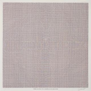 Sol LeWitt - Black grid, yellow circles, red and blue arcs from adjacent sides