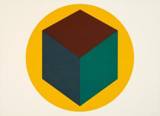 Sol LeWitt - Centered cube within a yellow circle
