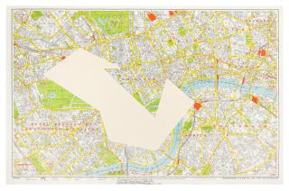 Sol Lewitt - R706 Map of London with the area between the underground stations at Marble Arch, St. James Park, Leicester Square, Waterloo Station, Pimlico, Sloane Sq., Knightsbridge, Bayswater, Edgeware Road and Bond St., removed