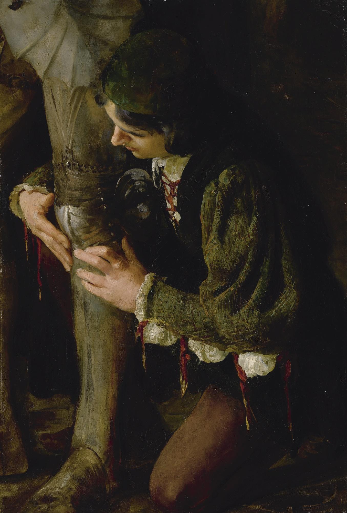 Solomon Joseph Solomon R.A., P.R.B.A. - British a Page Buckling On A Knight\'S Armour