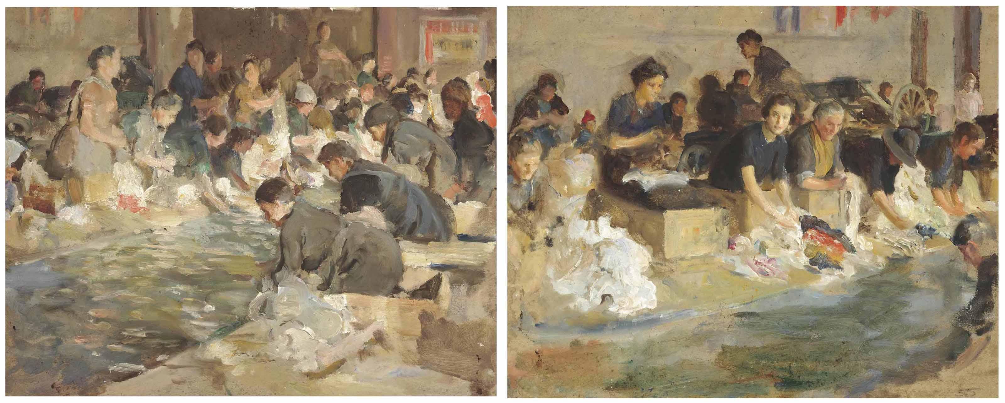 Solomon Joseph Solomon, R.A., P.R.B.A. - Washerwomen At Antibes; And Similar