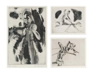Somnath Hore - Untitled (Mother And Child); Untitled (Seated Man); Untitled (Rickshaw Puller)