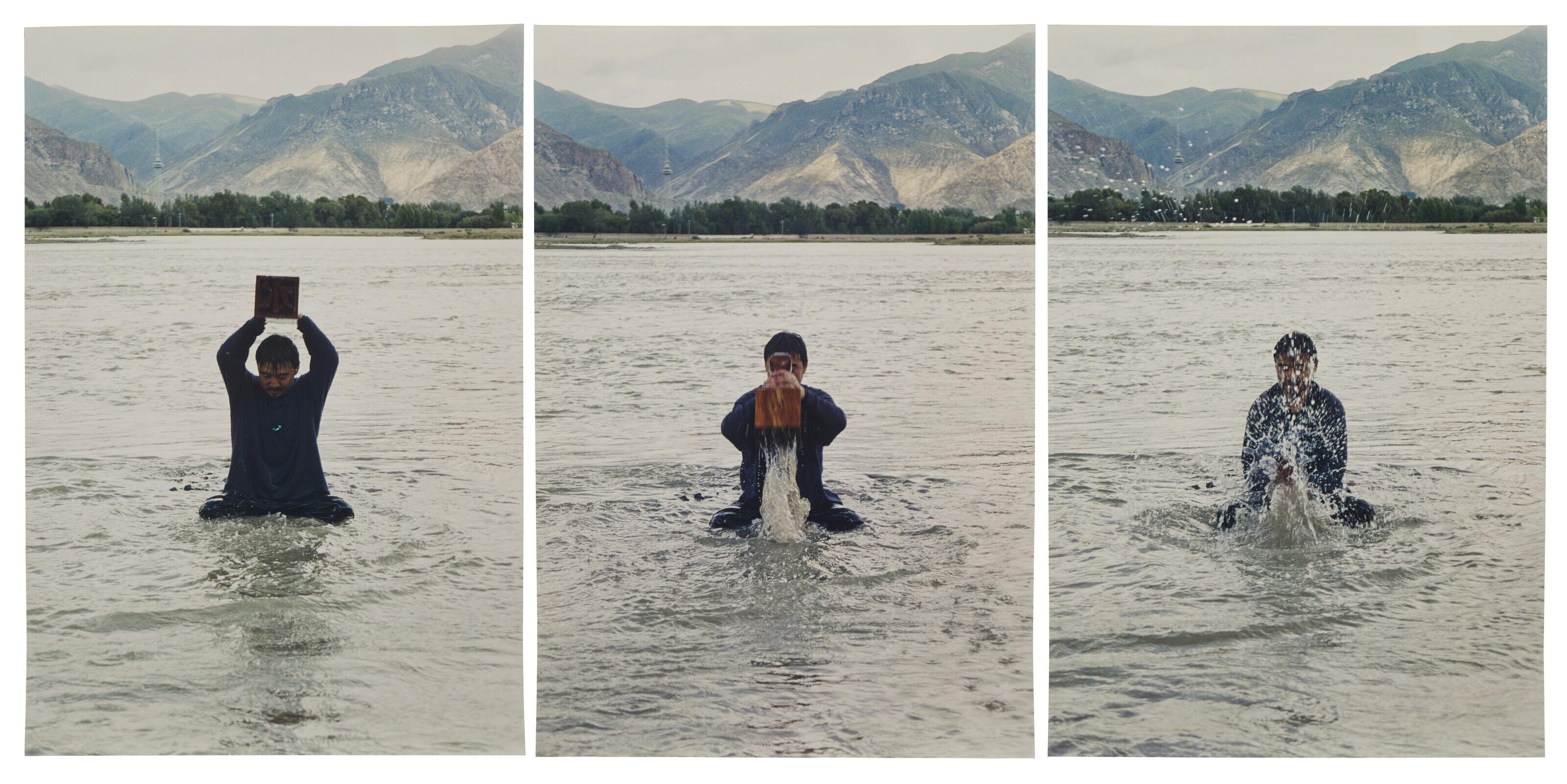Song Dong - Stamping the Water (Performance in the Lhasa River, Tibet), 1996