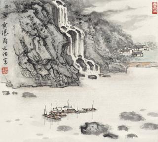 Song Wenzhi - Misty Mountain and Waterfall