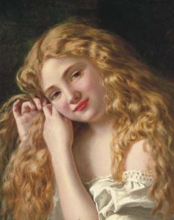 Sophie Anderson - A Young Girl braiding her Hair
