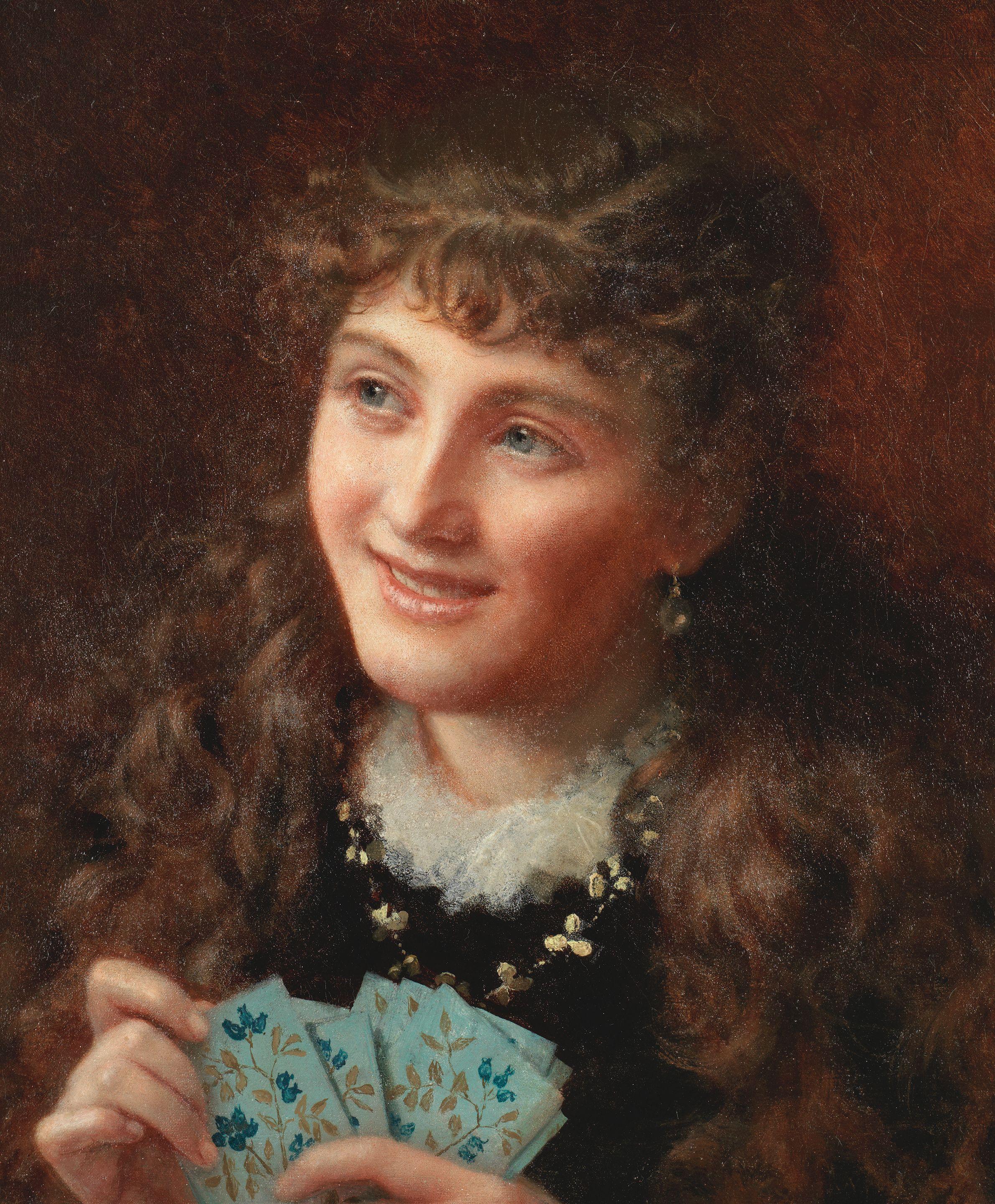 Sophie Anderson - Playing Her Cards Close To Her Chest