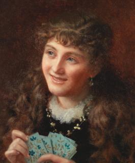 Sophie Anderson - Playing Her Cards Close To Her Chest