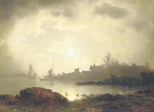 Sophus Jacobsen - A Nocturnal River Landscape