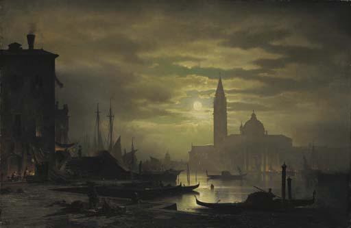 Sophus Jacobsen - Gondoliers on the Grand Canal with a view of Santa Maria Maggiore, Venice