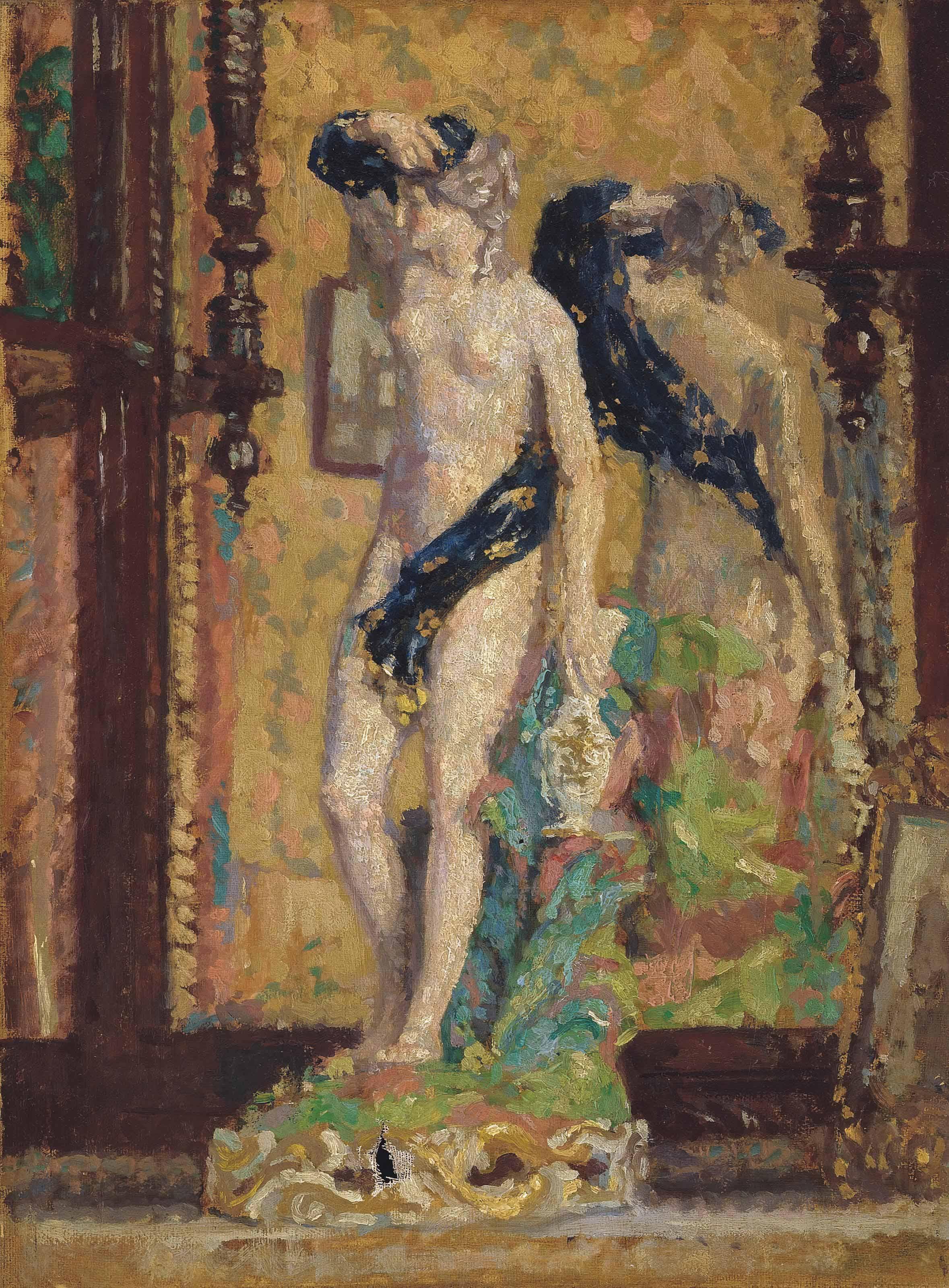 Spencer Frederick Gore - A porcelain figurine on the mantlepiece