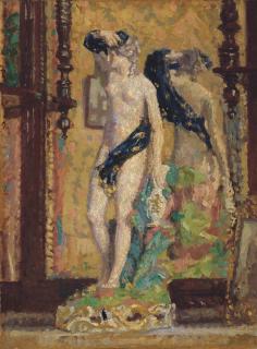 Spencer Frederick Gore - A porcelain figurine on the mantlepiece