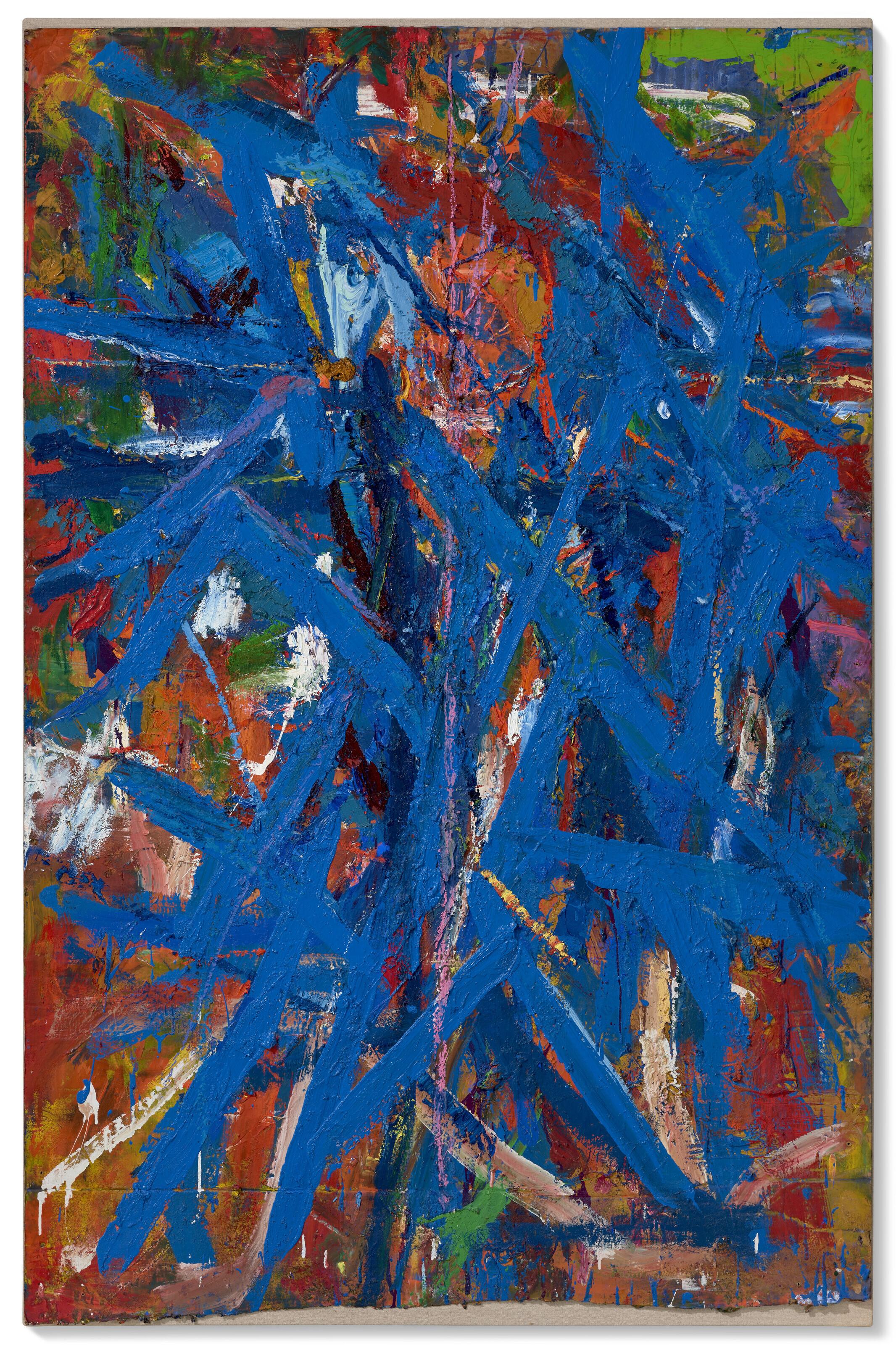 Spencer Lewis - Red and blue painting for the red and blue studio #2 with foot painting (Orange Basquiat Head)