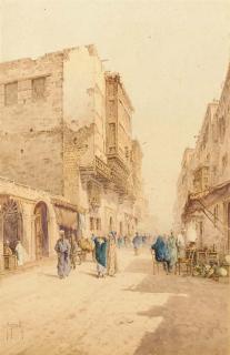 Spyridon Scarvelli - A bustling street scene; and Figures at a watering hole