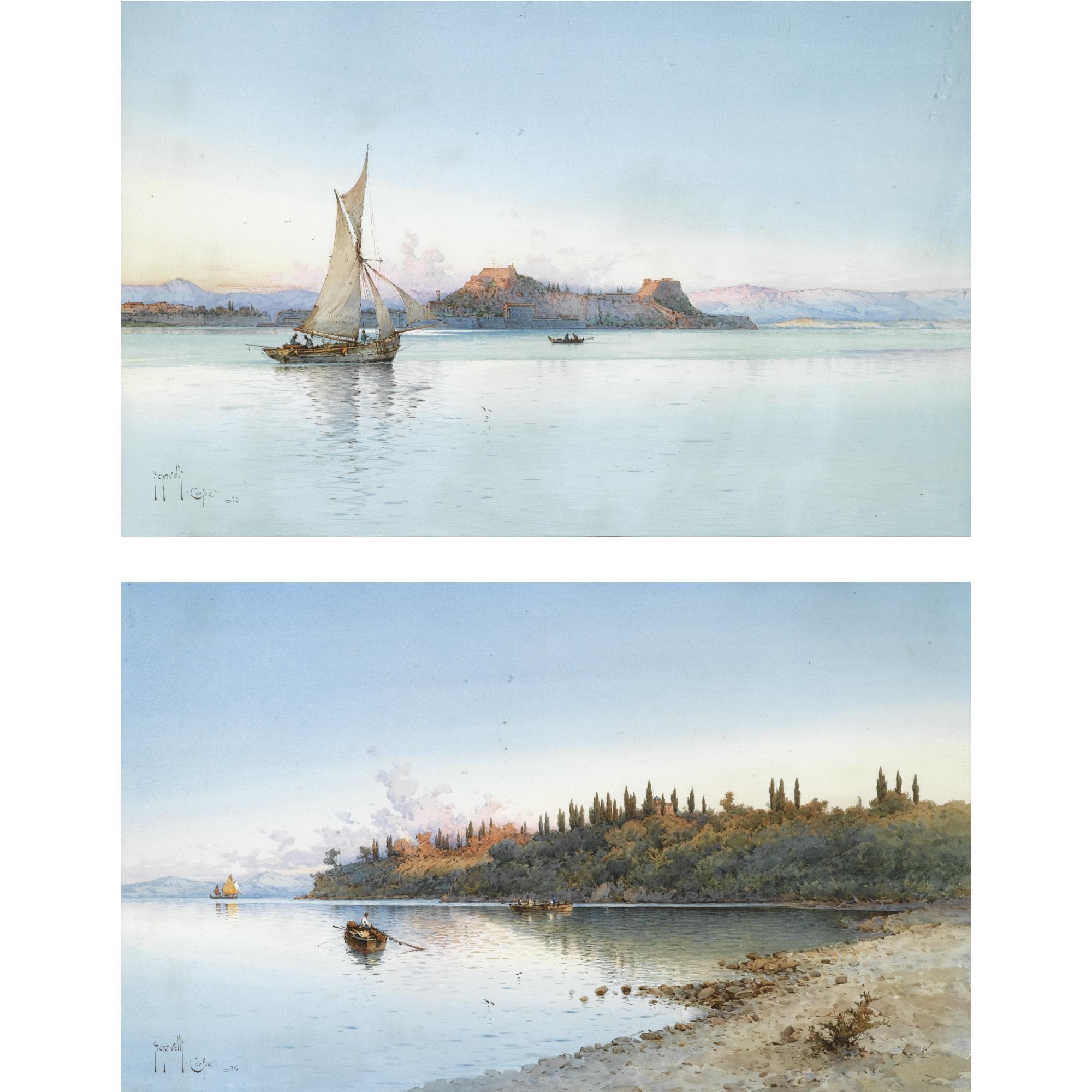 Spyridon Scarvelli - Mon Repos And The Citadel, Corfu - Two Views