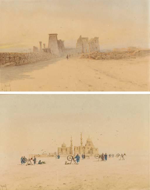 Spyridon Scarvelli - Temple ruins at dusk; and Arabs spinning before a mosque