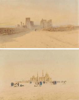 Spyridon Scarvelli - Temple ruins at dusk; and Arabs spinning before a mosque