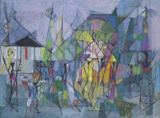 Srihadi Soedarsono - BALINESE FIGURES WITH OFFERINGS