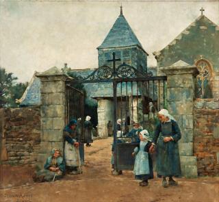 Stanhope A. Forbes - Outside Chapelle Saint-David in Quimperlé, scene from Brittany