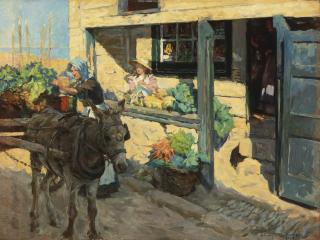 Stanhope Alexander Forbes, R.A. - Sunshine And Shadow: The Village Shop Above Newlyn Harbour