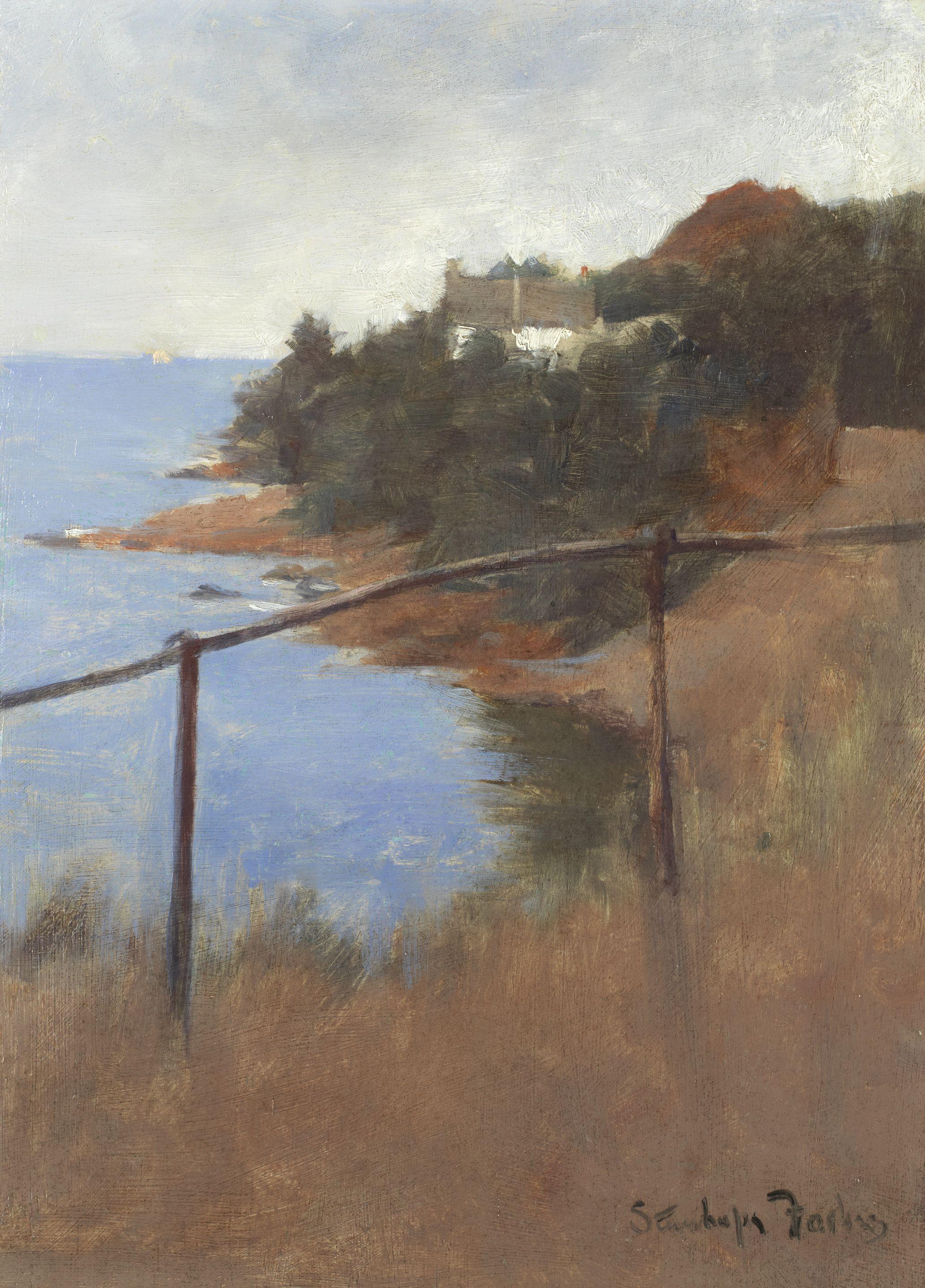 Stanhope Alexander Forbes, RA - A view along the coast with a cottage in the distance