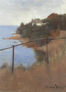 Stanhope Alexander Forbes, RA - A view along the coast with a cottage in the distance