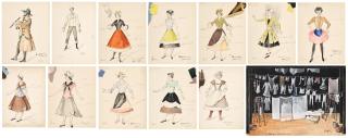 Stanislao Lepri - Maquettes de costumes (i à xii) et de décor (xiii) pour \'\'Le Bal des blanchisseuses\'\'