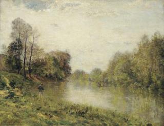 Stanislas Lépine - La Marne à Charenton, Le pêcheur