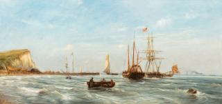 Stanislas Lépine - Voiliers au large de la côte normande (Le Tréport ?)